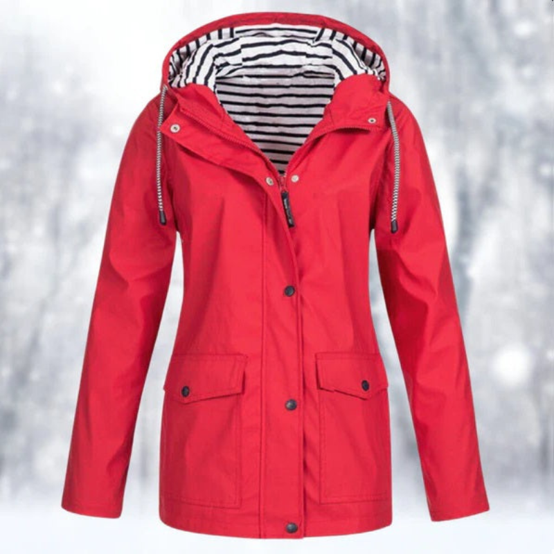 NOUVEAU RICHE Damen Wasserdichte Kapuzenjacke Winter Outdoor Stilvoll Rot