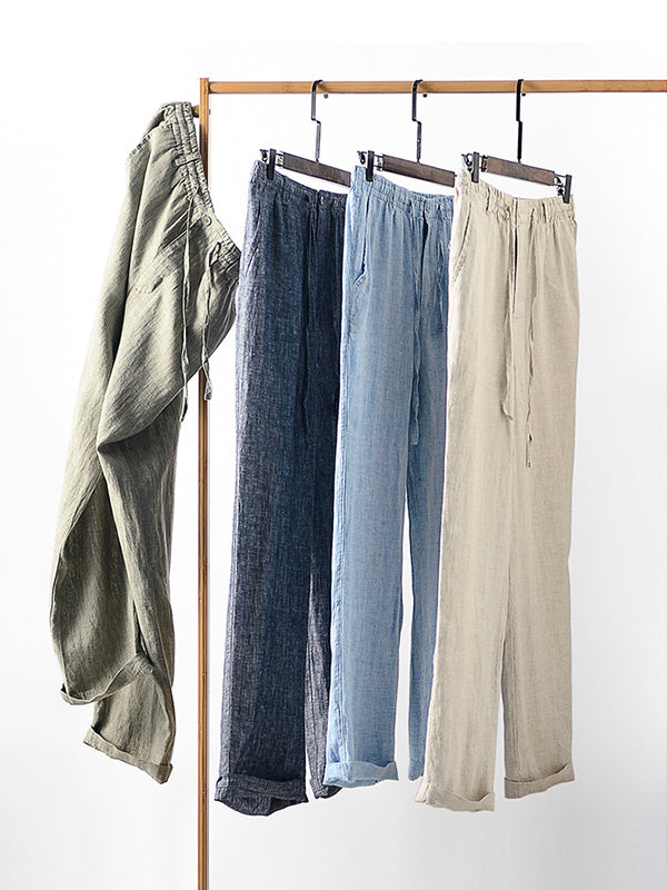 NOUVEAU RICHE Herren Leinen Jogginghose Mit Elastischem Bund Und Kordelzug Lockere Passform Gerader Schnitt Mit Seitentaschen Und Gesäßtaschen