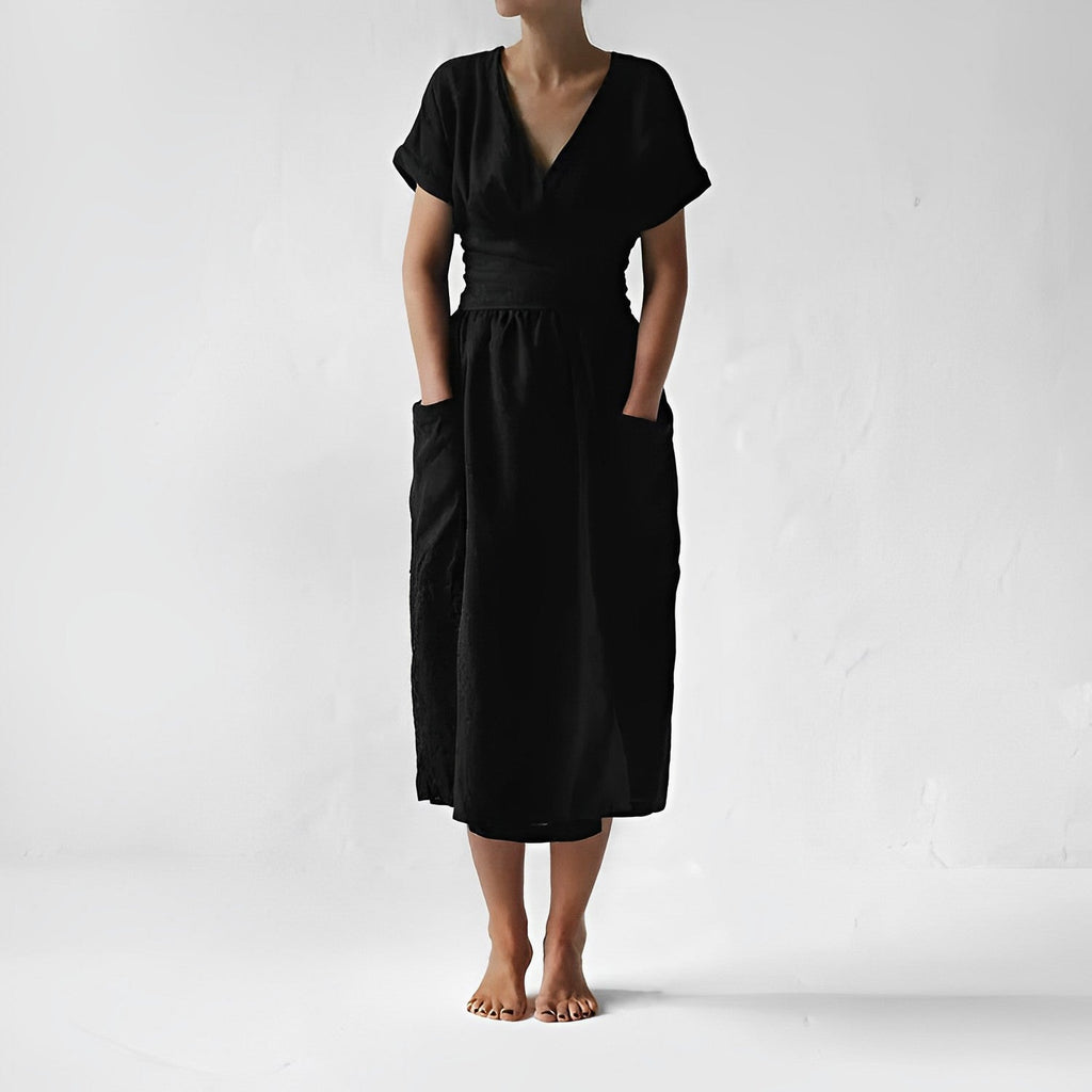 NOUVEAU RICHE Midikleid Mit Gürtel Seitentaschen V Ausschnitt Kimonoärmel