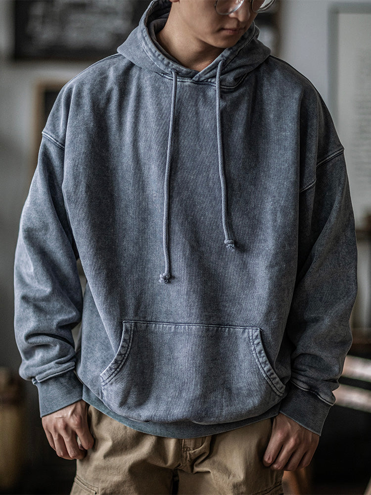 NOUVEAU RICHE 14,5 Unzen Oversized Hoodie Im Retro-Stil Mit Batik-Waschung Für Damen Und Herren Ideal Für Herbsturlaub Blau