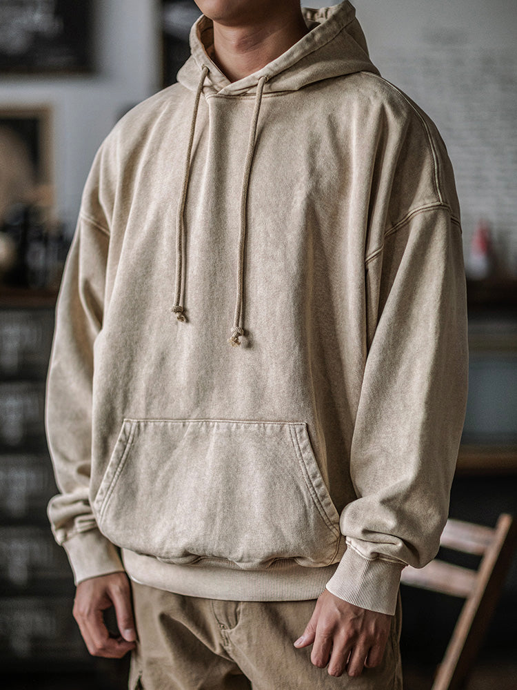 NOUVEAU RICHE 14,5 Unzen Oversized Hoodie Im Retro-Stil Mit Batik-Waschung Für Damen Und Herren Ideal Für Herbsturlaub Khaki