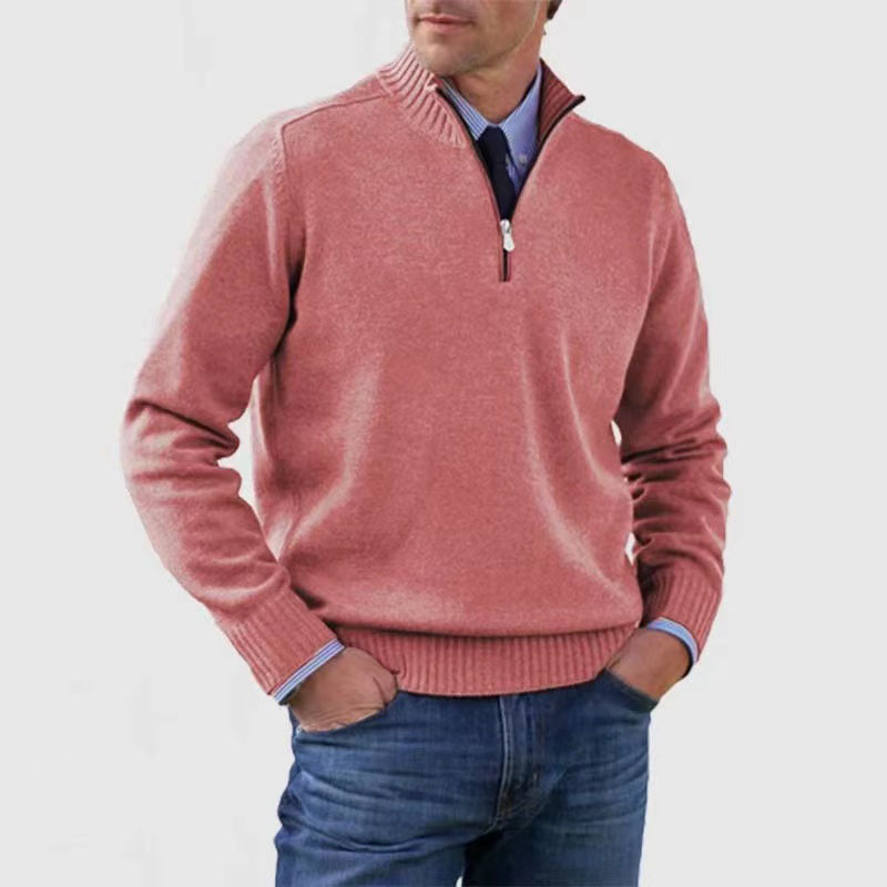 NOUVEAU RICHE Herrenpullover Halber Reißverschluss Weiches Warmes Material Rosa