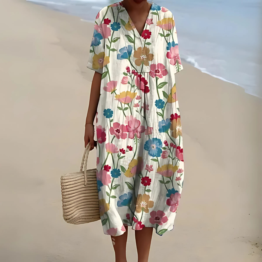 NOUVEAU RICHE Sommerkleid Blumenmuster Weit Geschnitten Leichtes Material Blume 3