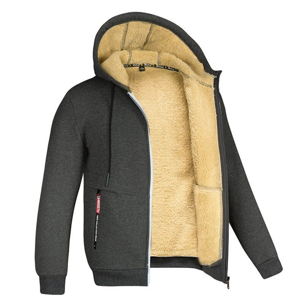 NOUVEAU RICHE Kristoffer | Herre Weiche und Warme Jacke - Gemütliche Fleecejacke & Gefütterte Winterjacke Dunkelgrau