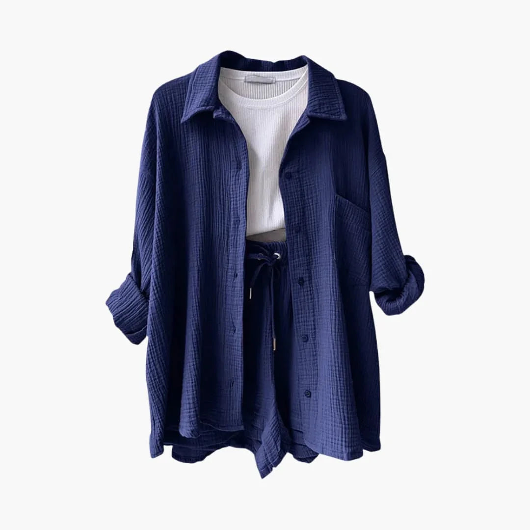 NOUVEAU RICHE Sommer Set Damen Zweiteilig Leichter Stoff Lockere Passform
