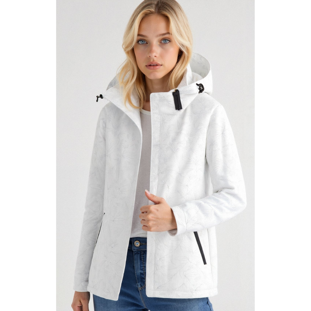 NOUVEAU RICHE Damen Kapuzen Windbreaker Jacke Reißverschluss Leicht Weiß