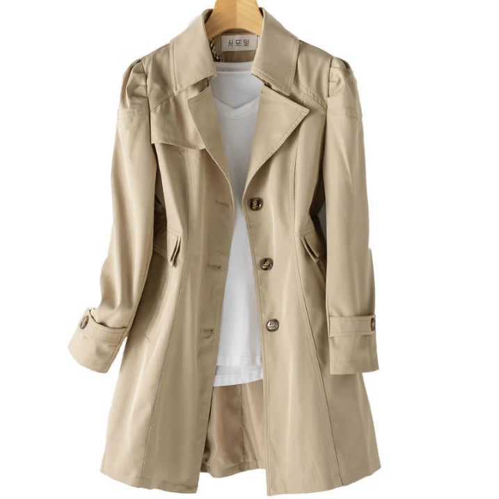 NOUVEAU RICHE Damen Trenchcoat Mit Kapuze Wasserabweisend Winddicht Winter Beige