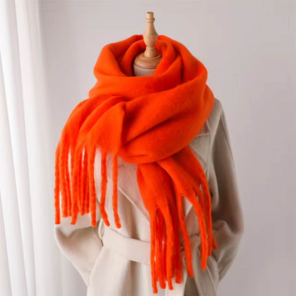 NOUVEAU RICHE Kaschmir-Winter-Schal Cashmere-ähnlichem Stoff Fransen Orange Einheitsgröße