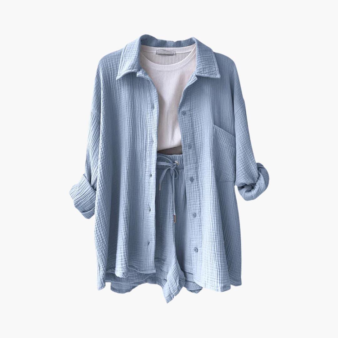 NOUVEAU RICHE Sommer Set Damen Zweiteilig Leichter Stoff Lockere Passform