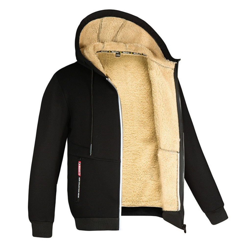 NOUVEAU RICHE Kristoffer | Herre Weiche und Warme Jacke - Gemütliche Fleecejacke & Gefütterte Winterjacke Schwarz