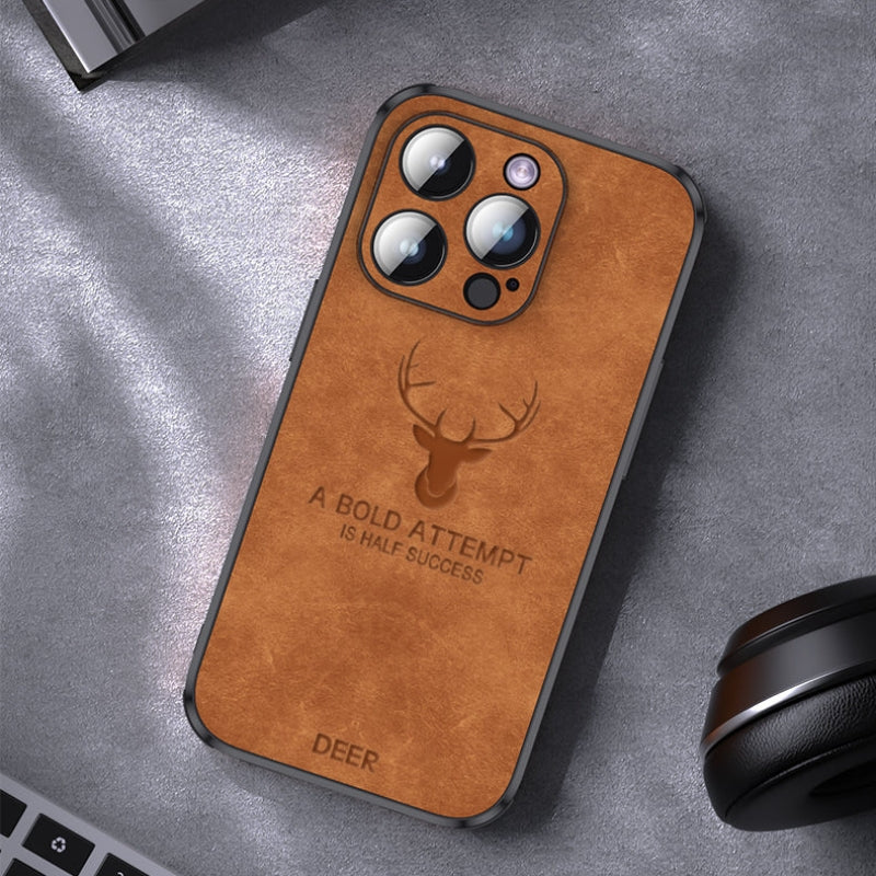 NOUVEAU RICHE Luxuriöse iPhone-Hülle aus Hirschleder – Echtleder Handyhülle mit Kameraschutz, stossfest, für iPhone 12–15 – Veltro