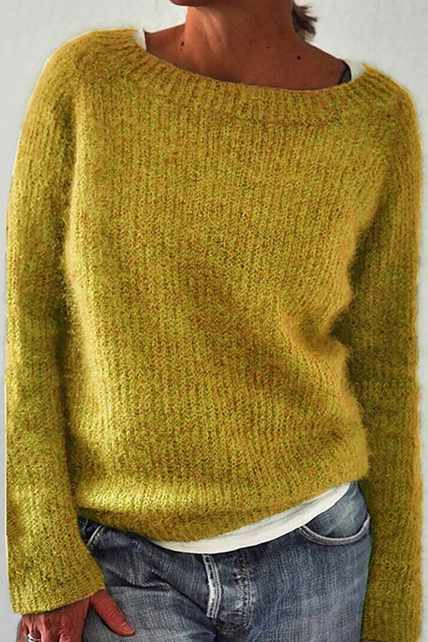 NOUVEAU RICHE Lässige Einfarbige Basic O-Ausschnitt Pullover 6 Farben Gelb