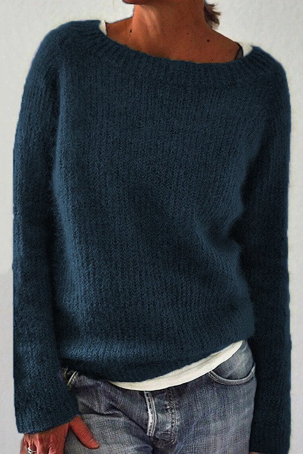 NOUVEAU RICHE Lässige Einfarbige Basic O-Ausschnitt Pullover 6 Farben Blau