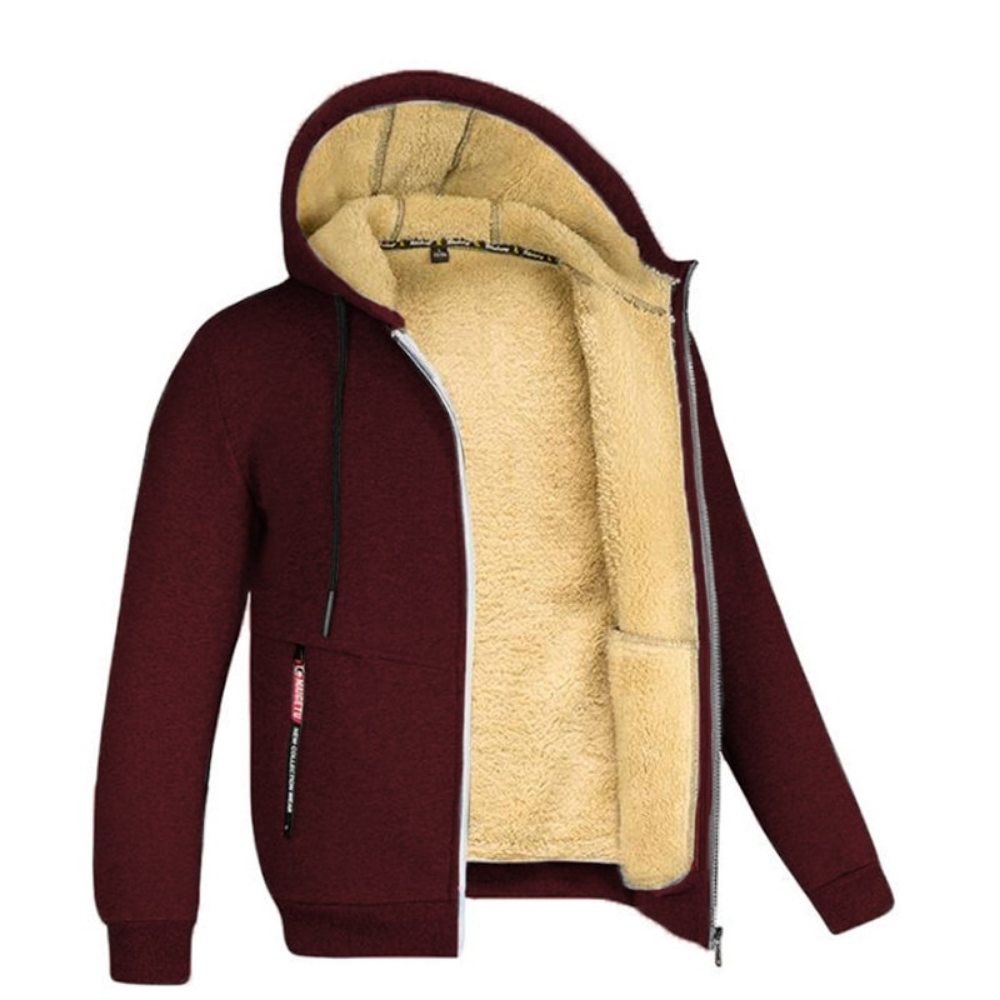 NOUVEAU RICHE Kristoffer | Herre Weiche und Warme Jacke - Gemütliche Fleecejacke & Gefütterte Winterjacke Dunkelrot