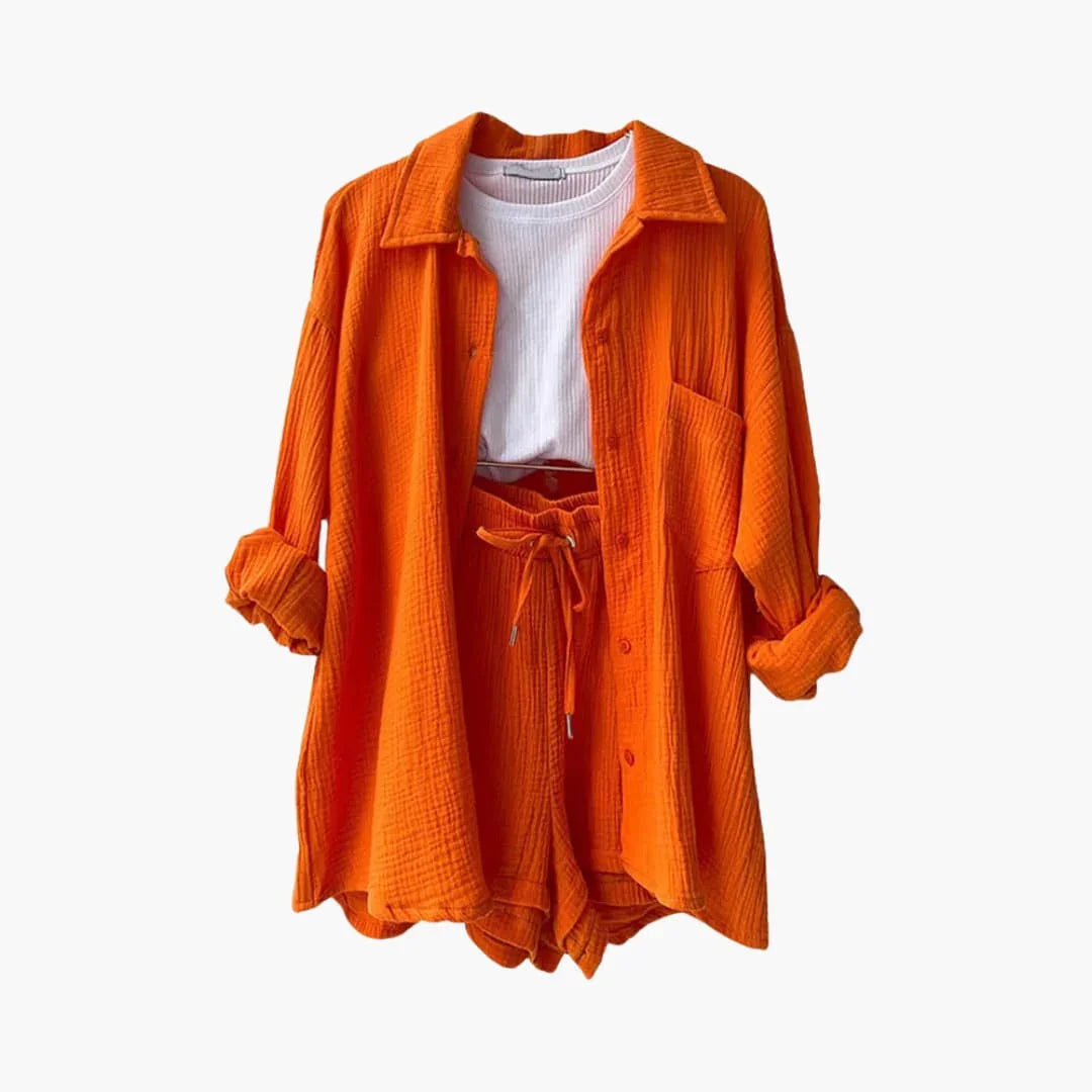 NOUVEAU RICHE Sommer Set Damen Zweiteilig Leichter Stoff Lockere Passform