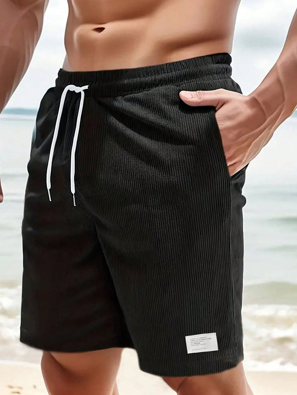 NOUVEAU RICHE Herren Cordshorts Mit Leichtem Stretch Bequeme Passform Schwarz