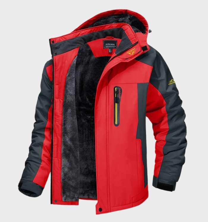 NOUVEAU RICHE Ranches | Warme und wasserdichte Herren-Fleecejacke mit Kapuze Rot