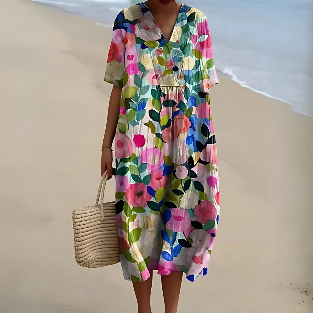 NOUVEAU RICHE Sommerkleid Blumenmuster Weit Geschnitten Leichtes Material Blume 1