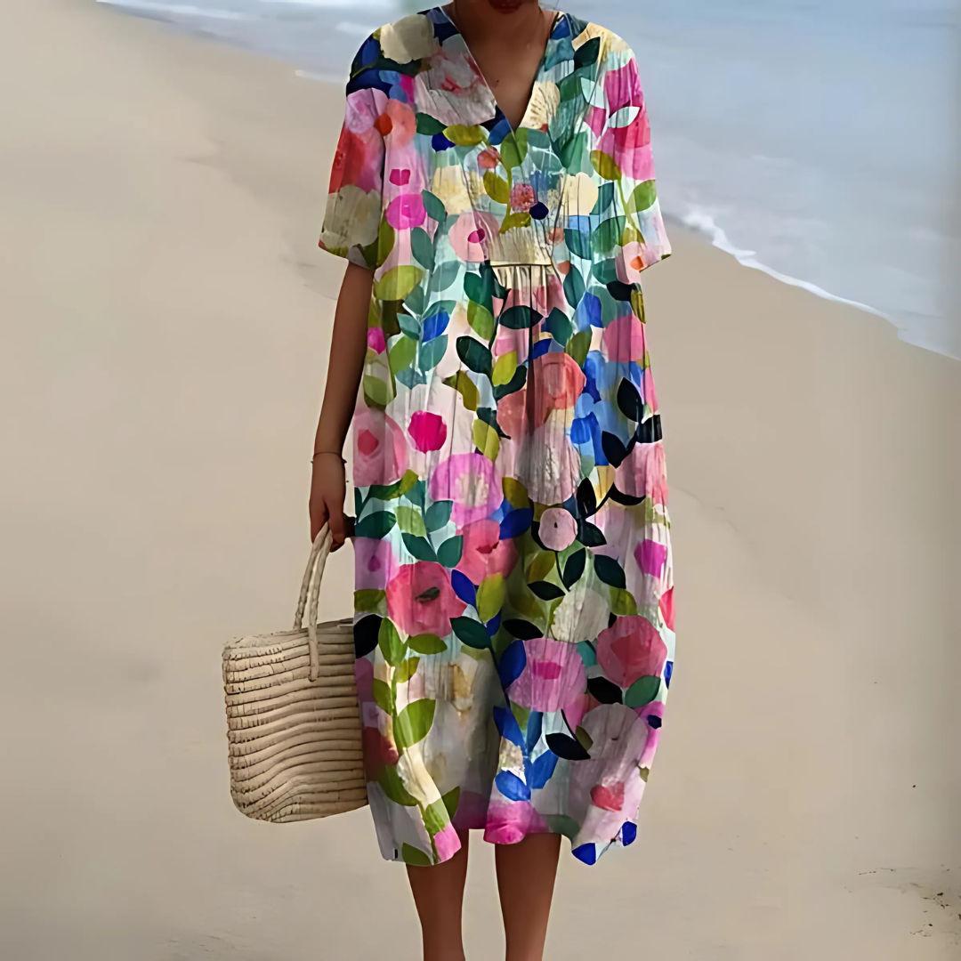 NOUVEAU RICHE Sommerkleid Blumenmuster Weit Geschnitten Leichtes Material Blume 1
