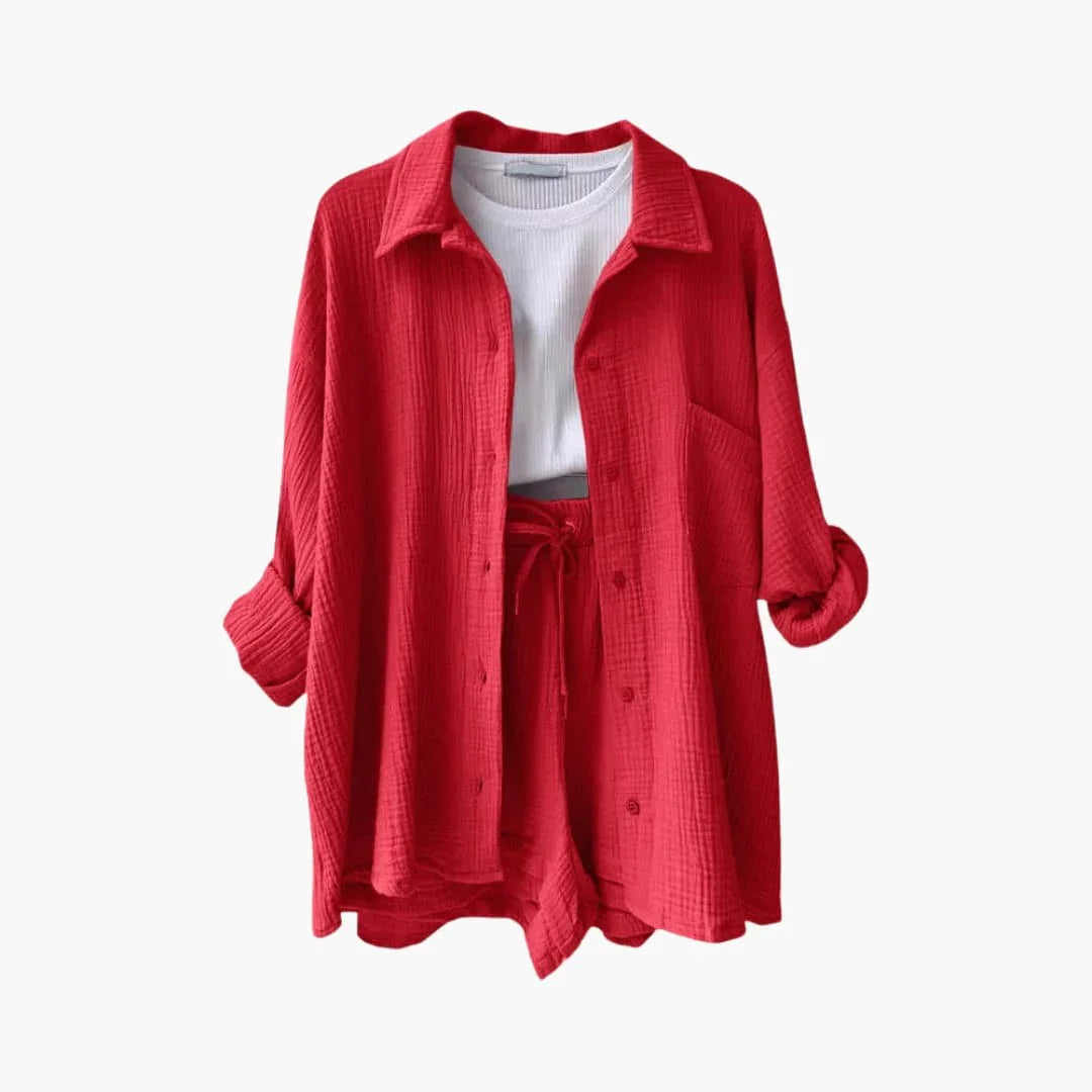 NOUVEAU RICHE Sommer Set Damen Zweiteilig Leichter Stoff Lockere Passform