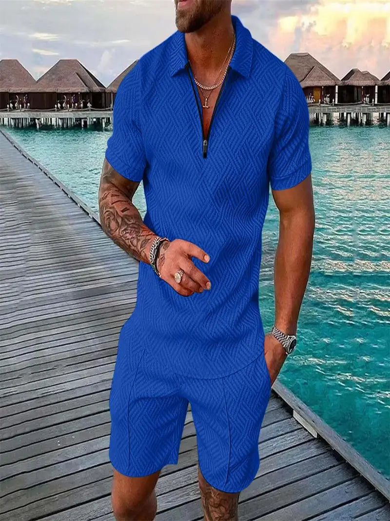 NOUVEAU RICHE Stylisches Polohemd und bequeme Shorts für Herren – Perfekte Sommeroutfits für Freizeit und Sport Blau