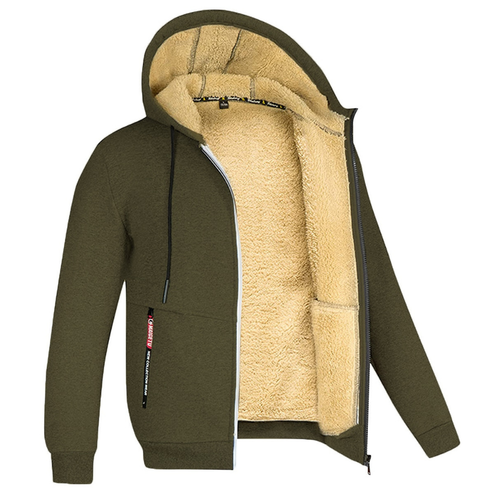NOUVEAU RICHE Kristoffer | Herre Weiche und Warme Jacke - Gemütliche Fleecejacke & Gefütterte Winterjacke Armeegrün