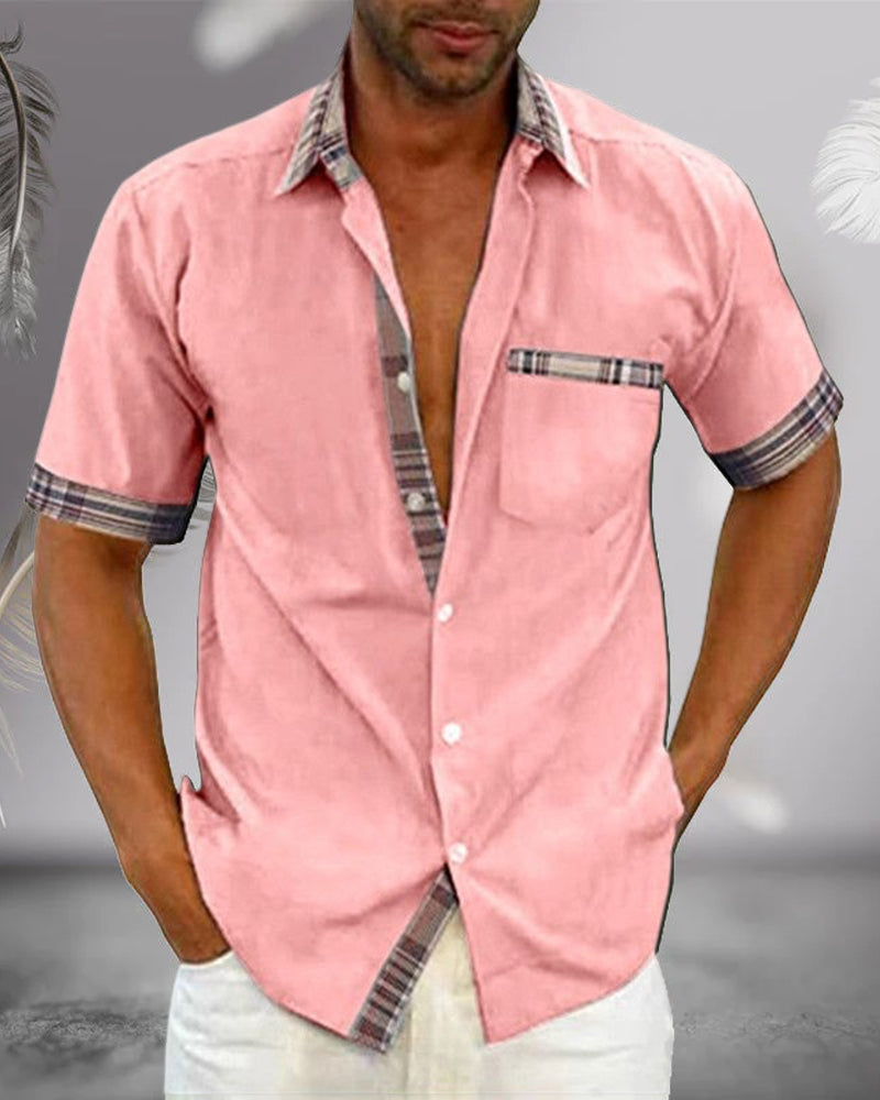 NOUVEAU RICHE Kurzarmhemd Herren Baumwolle Atmungsaktiv Alltagslook Rosa