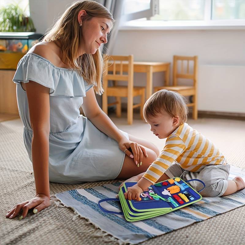 NOUVEAU RICHE Fesselndes Montessori-Aktivitätsbuch für Kleinkinder – Fördere die Feinmotorik mit Schnürsenkeln, Druckknöpfen und Schnallen