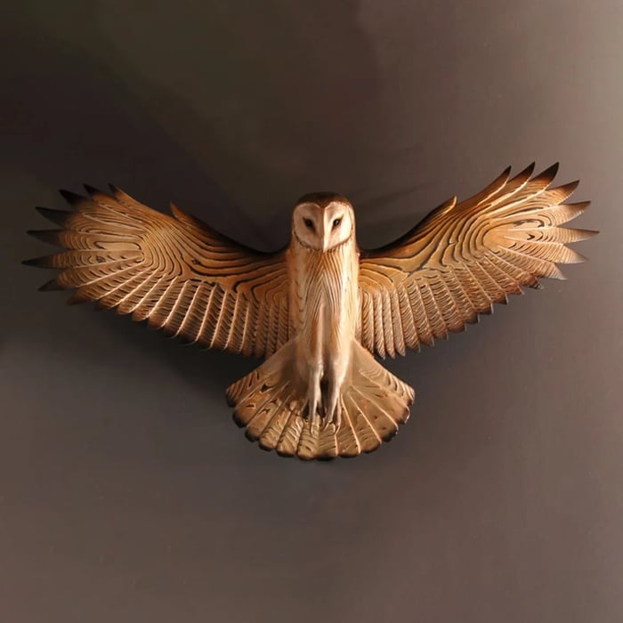 NOUVEAU RICHE Holz-Wanddekoration Eule „Majestic“ – Wanddeko aus Holz mit Maserung, Eulen Wandbild für Wohnzimmer & Flur