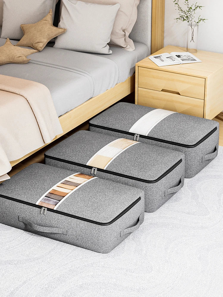 NOUVEAU RICHE Clevere und geräumige Aufbewahrungstasche – Unterbett Aufbewahrungstasche für Decken & Kleidung, feuchtigkeitsabweisend, 4 Grössen – UnderStore Grau
