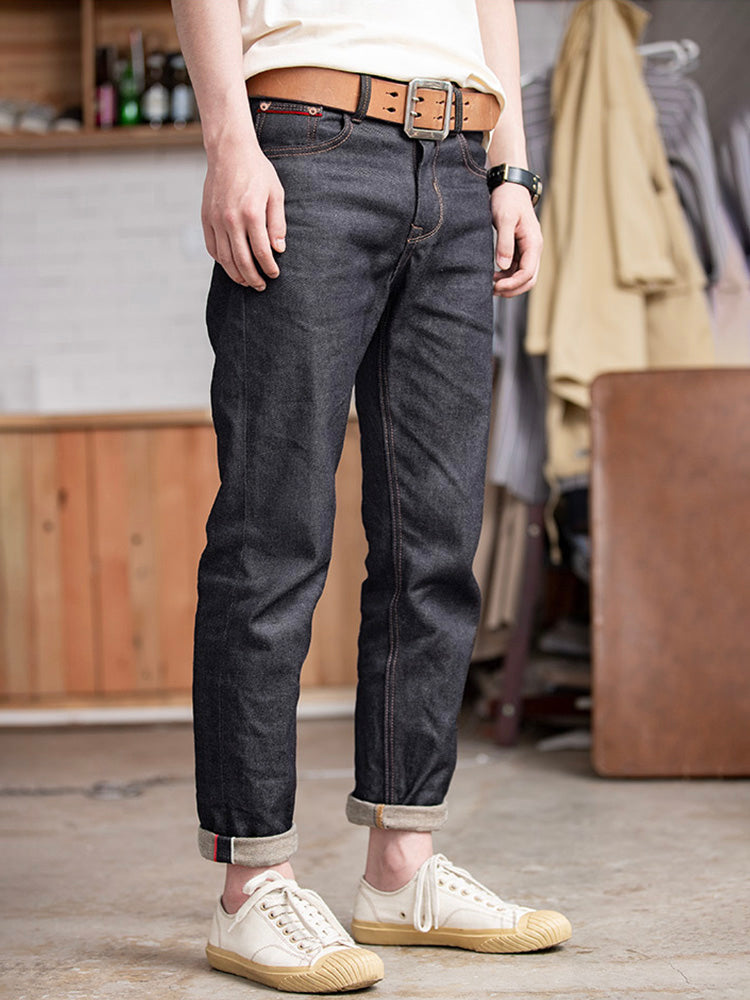 NOUVEAU RICHE Herren American Retro Stil Roh Denim Jeans Aus 100 Prozent Baumwolle Mit Klassischem Geradem Bein Design Indigo Roh Denim