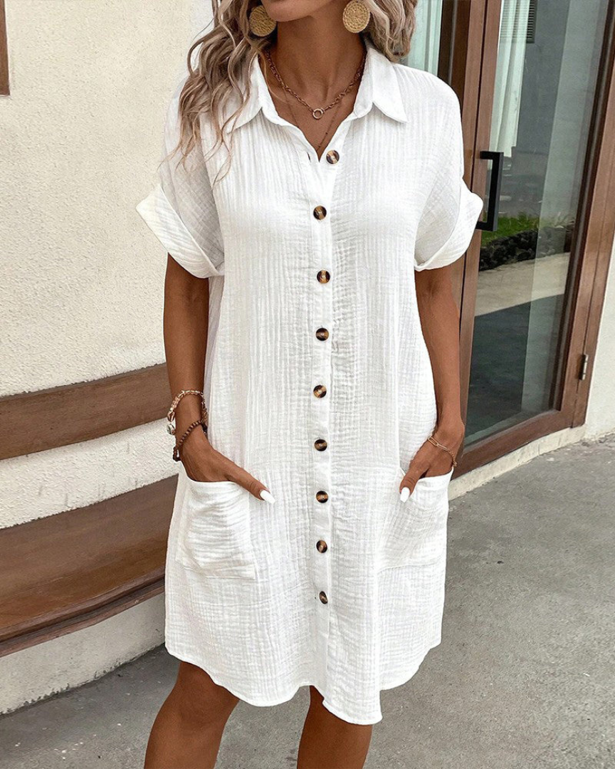 NOUVEAU RICHE Damen Hemdkleid Leicht Atmungsaktives Design Für Büro Weiß