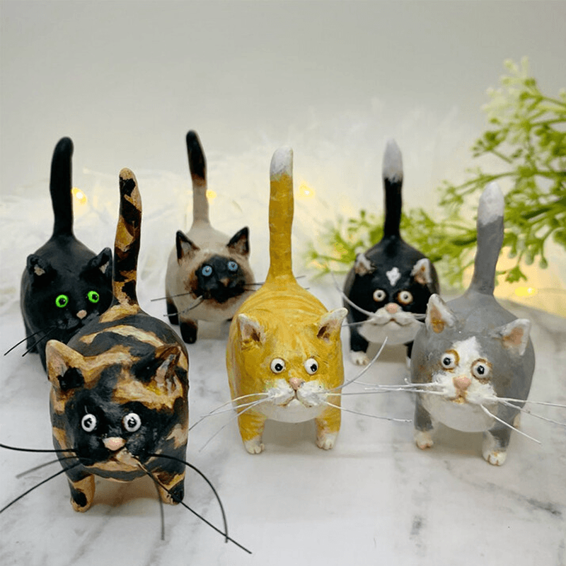 NOUVEAU RICHE Handgefertigter Katzen-Weihnachtsschmuck – Katzen Christbaumanhänger, Handbemalt, Geschenk für Katzenliebhaber – Purrfect Holiday Hangers
