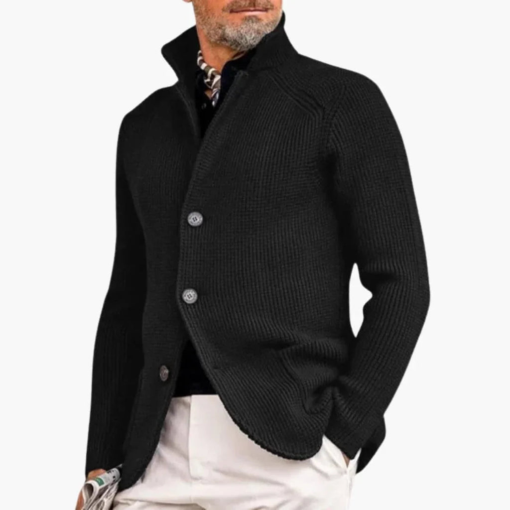 NOUVEAU RICHE Feinstrickjacke Herren Schmale Passform Knopfverschluss Schwarz
