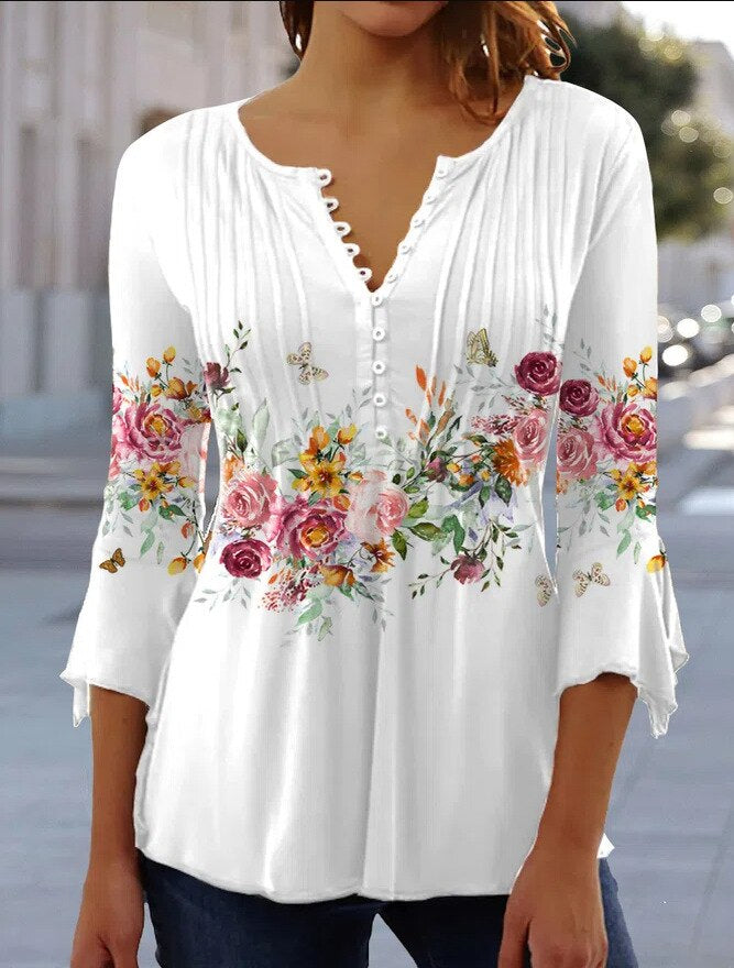 NOUVEAU RICHE Oberteil Damen Baumwollmischung Lässig Alltagslook Weiß mit Blumen
