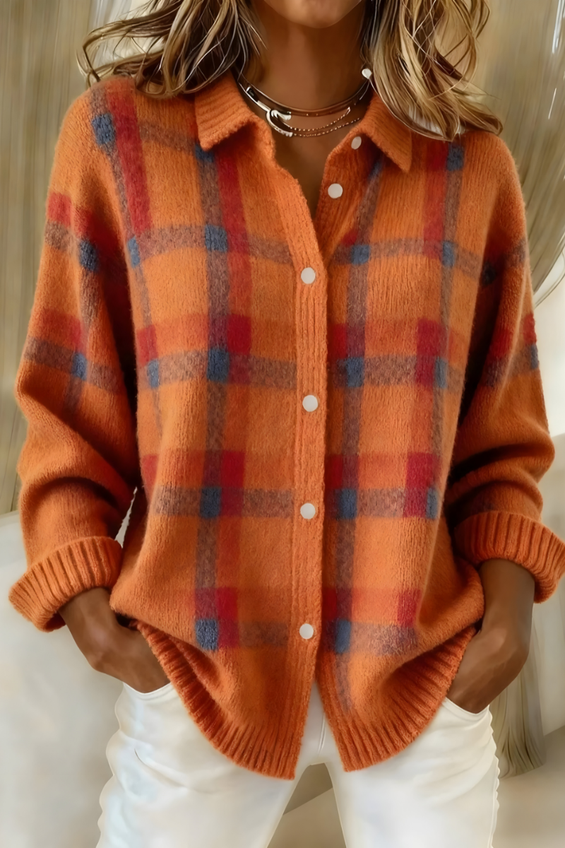 Zahara | Afslappet ternet strikcardigan til kvinder med knapstolpe - Behagelig oversize-cardigan med ternet mønster, blød strikcardigan til efterår og vinter
