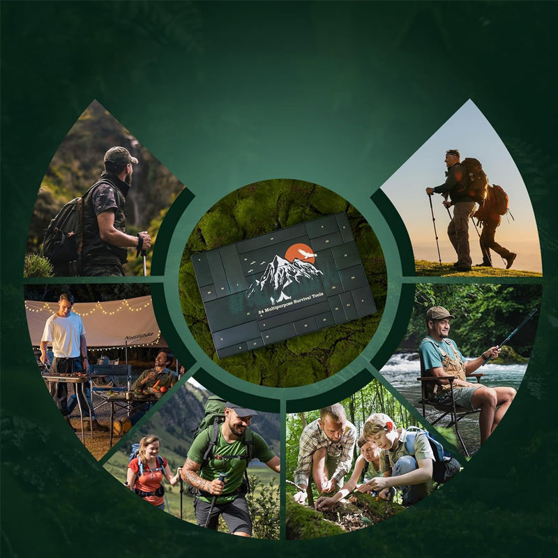 NOUVEAU RICHE Outdoor-Survival-Adventskalender 24 Tage – Adventskalender mit Camping-Gadgets & Werkzeug für Abenteurer