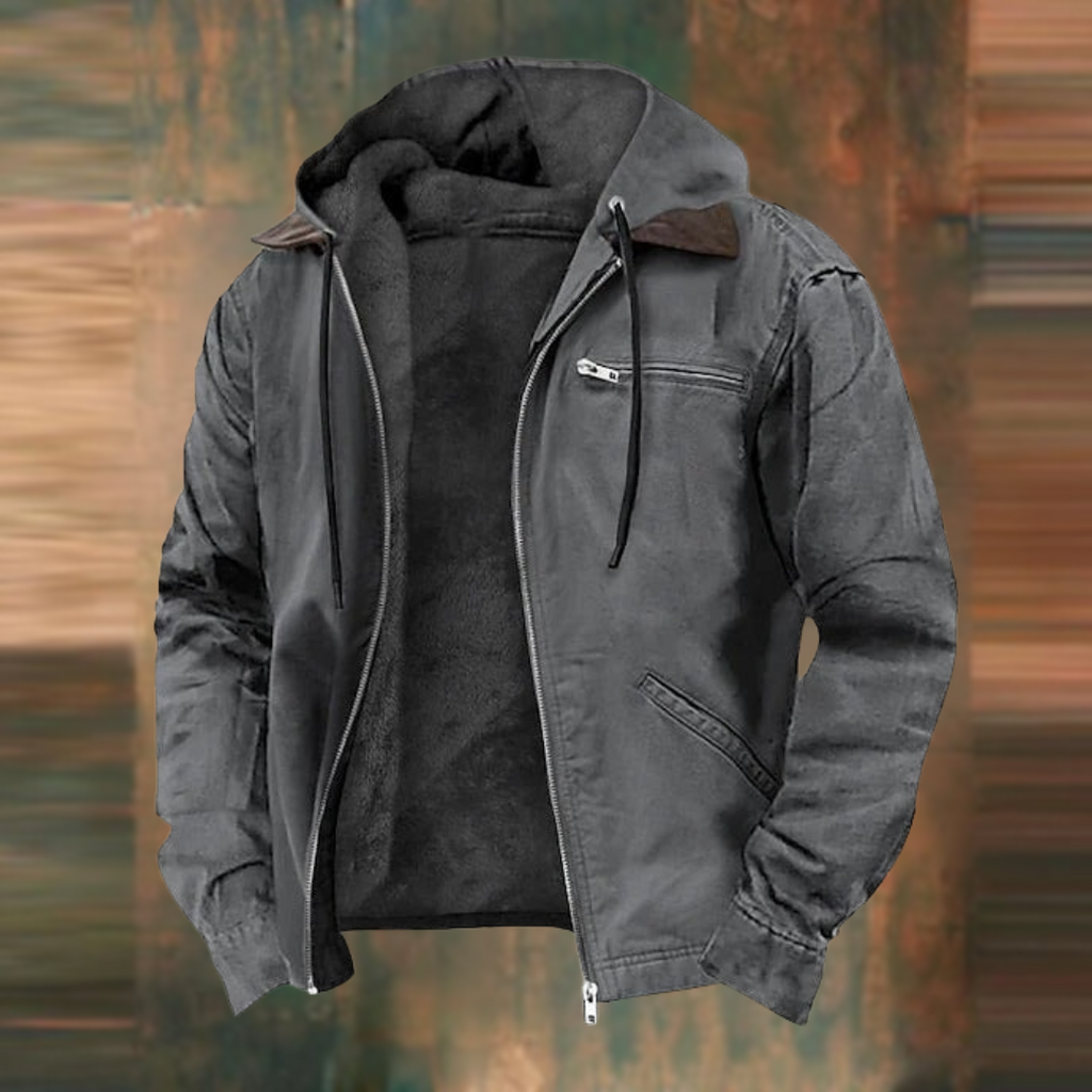 NOUVEAU RICHE Vielseitige Multitaschen-Kapuzenjacke für Herren aus strapazierfähigem Material für Outdoor-Aktivitäten und Freizeit Grau