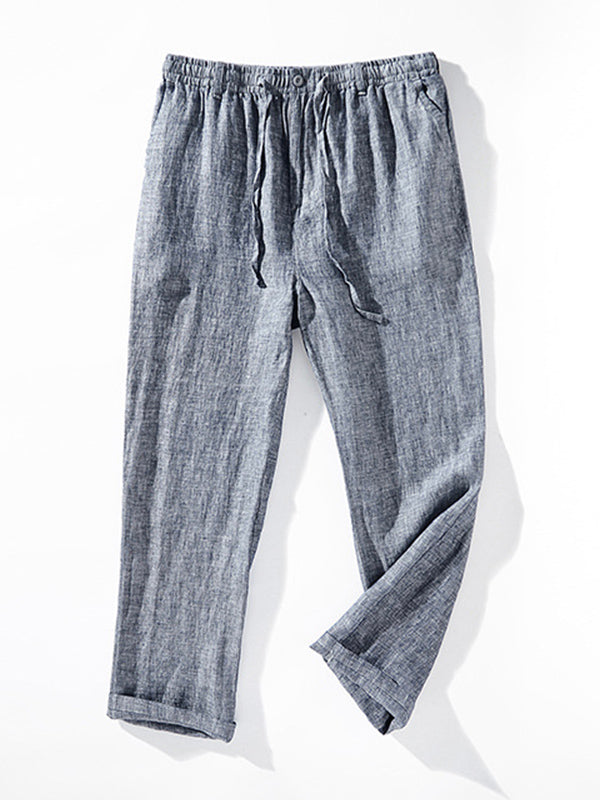 NOUVEAU RICHE Herren Leinen Jogginghose Mit Elastischem Bund Und Kordelzug Lockere Passform Gerader Schnitt Mit Seitentaschen Und Gesäßtaschen Dunkelgrau