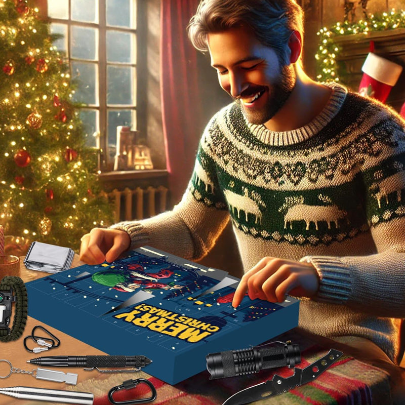 NOUVEAU RICHE Outdoor-Survival-Adventskalender 24 Tage – Adventskalender mit Camping-Gadgets & Werkzeug für Abenteurer
