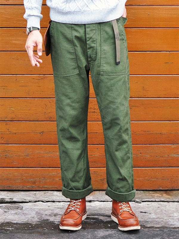 NOUVEAU RICHE Herren Gerade Casual Hosen Aus 100 Prozent Baumwolle Inspiriert Von OG-107 Fatigue Hosen Für Winterwärme Mit Satinartiger Oberseite Und Slub Garn Textur