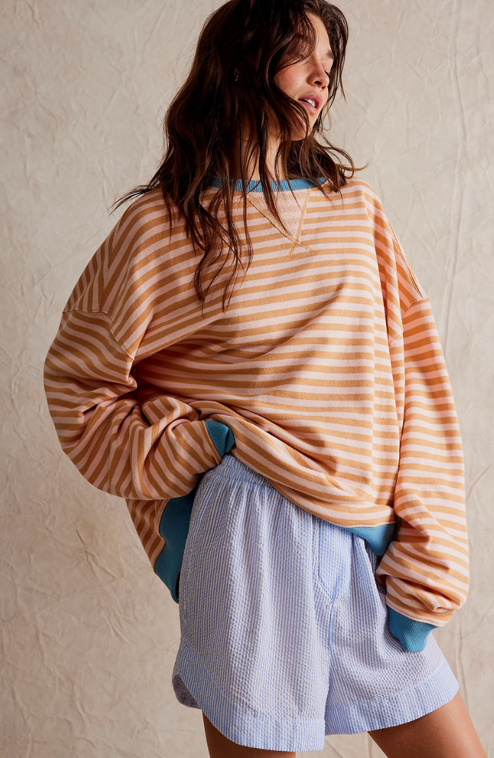 NOUVEAU RICHE Damen Gestreifter Oversized Pullover Mit Lebhaften Streifen Orange Streifen