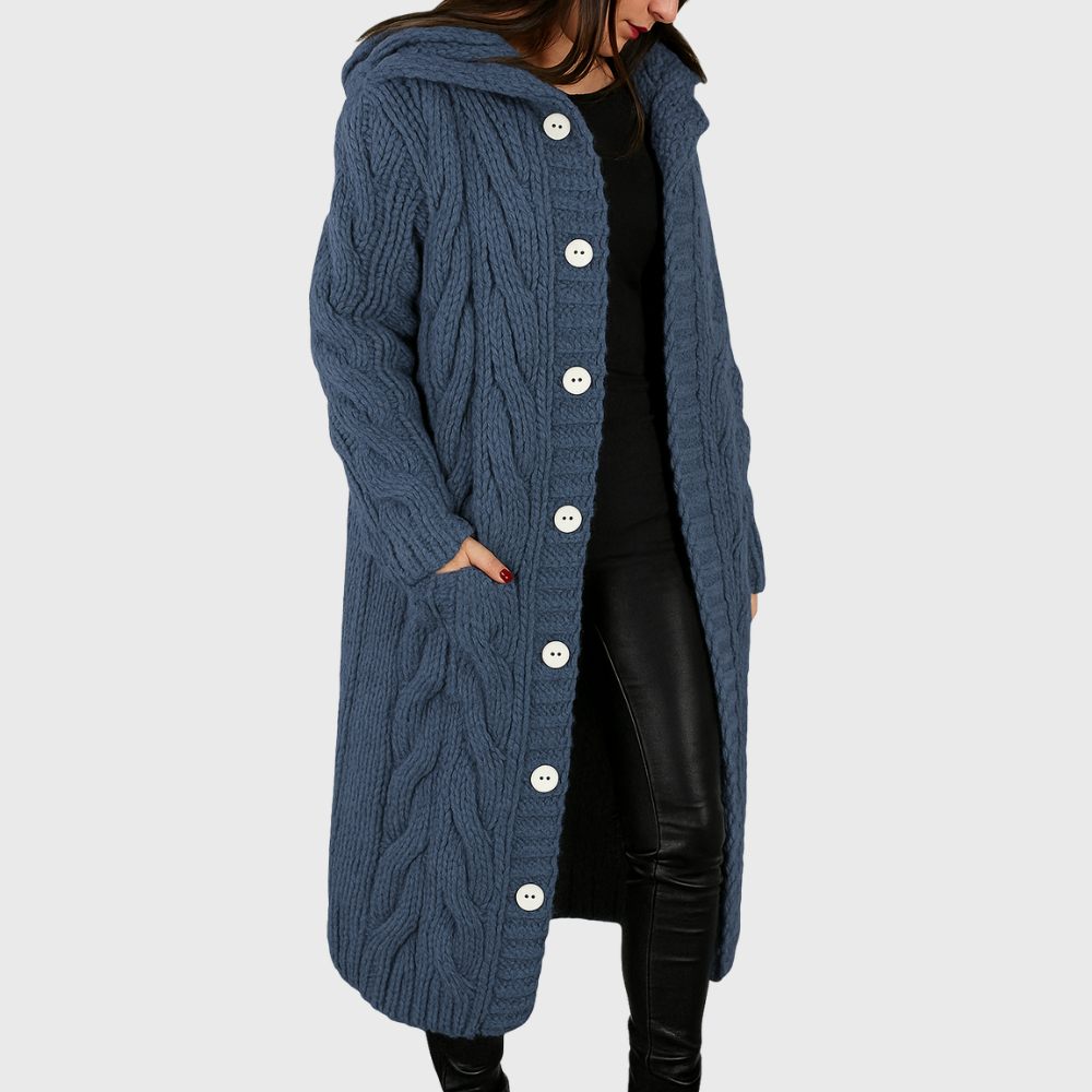 Pamelo | Damen Strickjacke Longline - Langer Cardigan mit Taschen & Ohne Verschluss