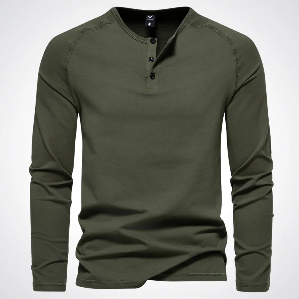 NOUVEAU RICHE Henley Shirt Herren Langarm Klassischen Stil Pflegeleicht Armeegrün