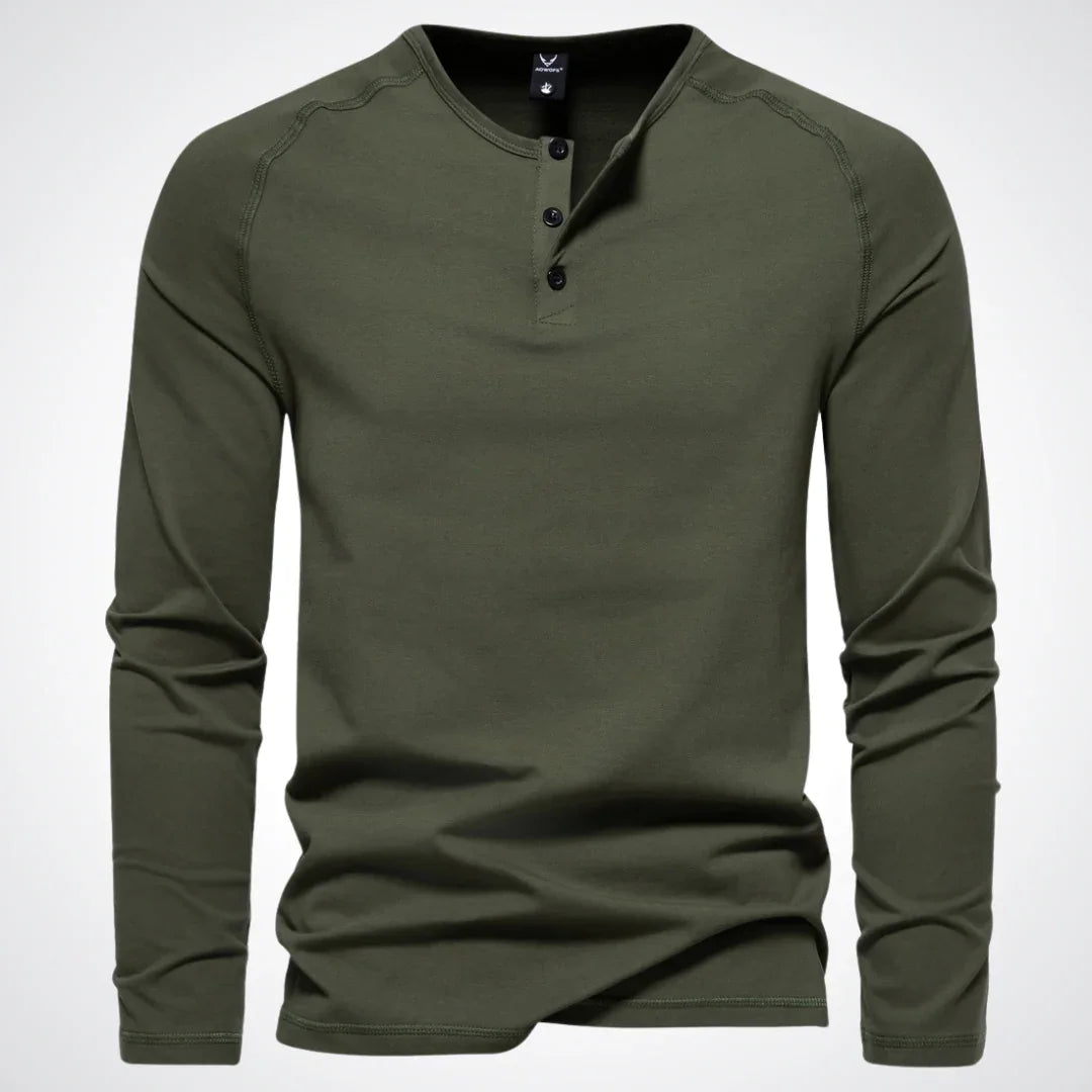 NOUVEAU RICHE Henley Shirt Herren Langarm Klassischen Stil Pflegeleicht Armeegrün