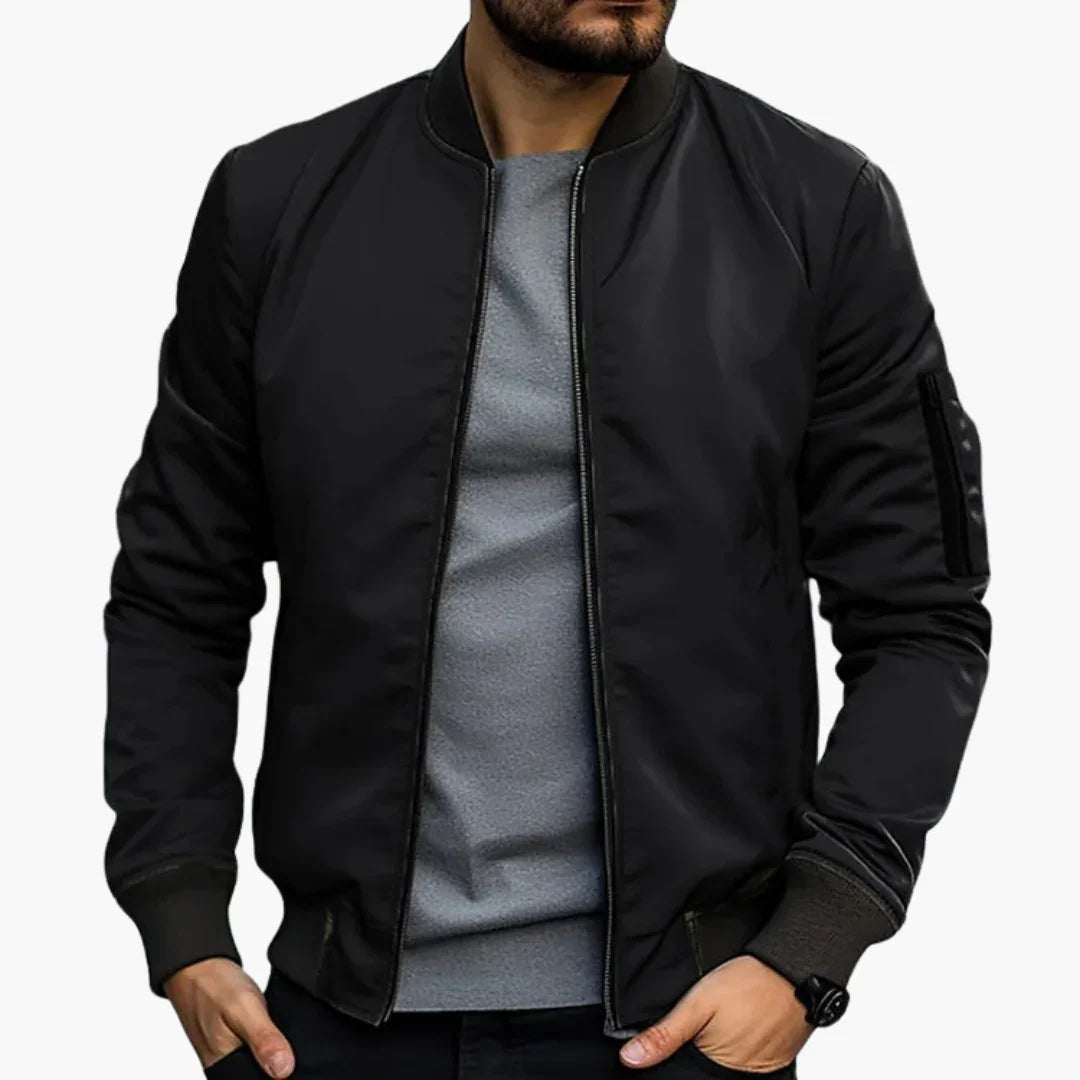 NOUVEAU RICHE Zip Up Bomberjacke Für Herren Schlank Alltagsbegleiter Schwarz