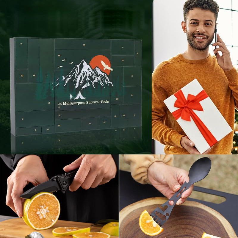 NOUVEAU RICHE Outdoor-Survival-Adventskalender 24 Tage – Adventskalender mit Camping-Gadgets & Werkzeug für Abenteurer