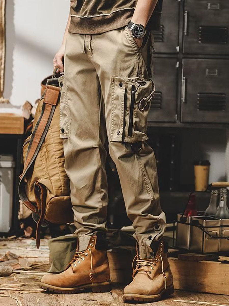 NOUVEAU RICHE Herren Cargo Hosen mit Lockere Passform und Reißverschluss aus 100 Prozent Baumwolle für Bequeme Alltagslooks Khaki