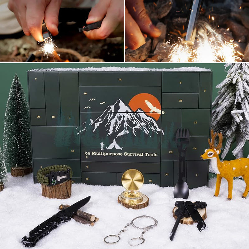 NOUVEAU RICHE Outdoor-Survival-Adventskalender 24 Tage – Adventskalender mit Camping-Gadgets & Werkzeug für Abenteurer