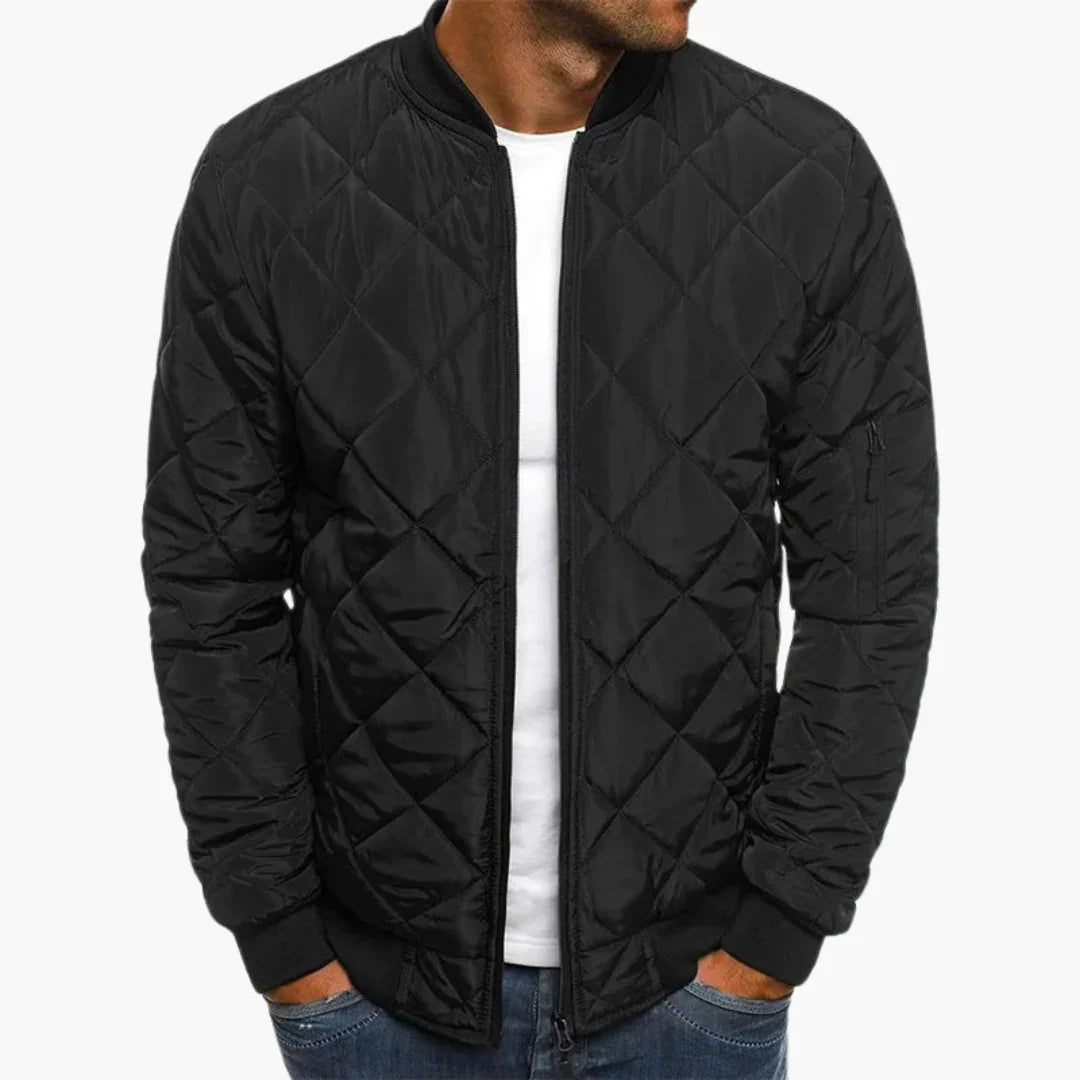 NOUVEAU RICHE Bomberjacke Herren Rautenmuster Warm Gefüttert Herbst Winter Schwarz